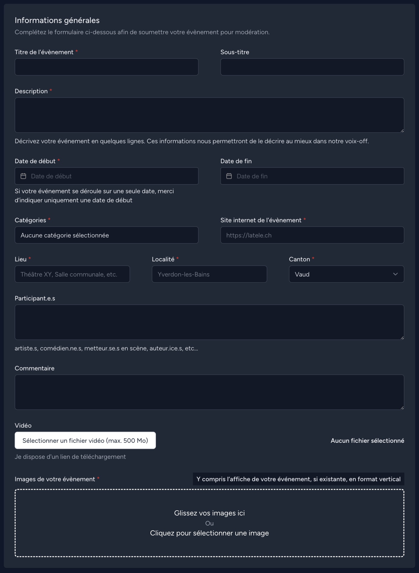 Formulaire évènement